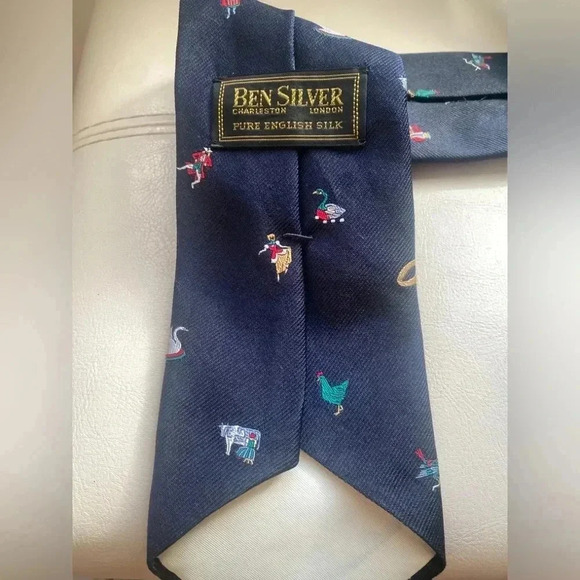 Ben Silver All Silk Handmade Pure English Silk Navy Blue Tie - Picture 3 of 6